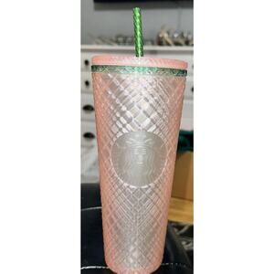 Starbucks 2023 Summer Jeweled Pearl Pink Green Venti 24oz Cold Cup Tumbler